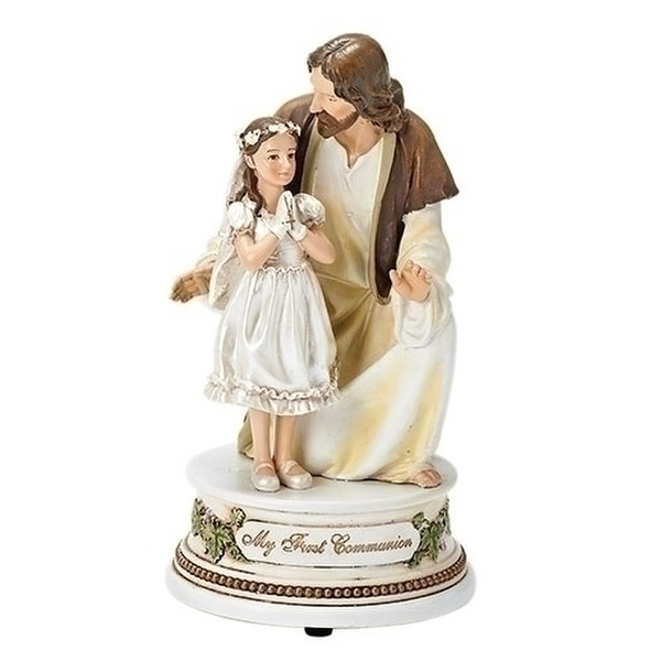 First Communion Girl with Jesus Statue Musical